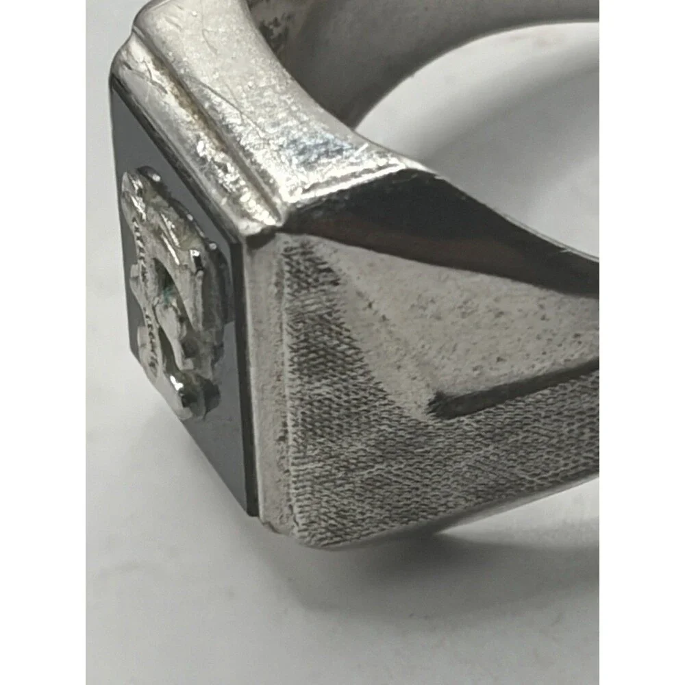 Men's 925 Sterling Silver and Onyx Letter ''f